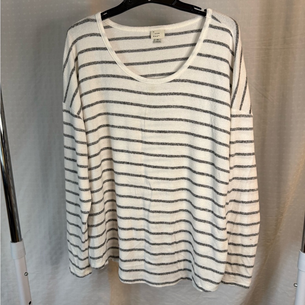 a new day White and Gray Striped Long Sleeve Top